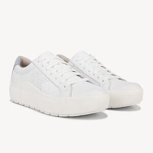 Dr Scholls Womens 7M White Leather Take It Easy Platform Sneakers Lace Up E26-15